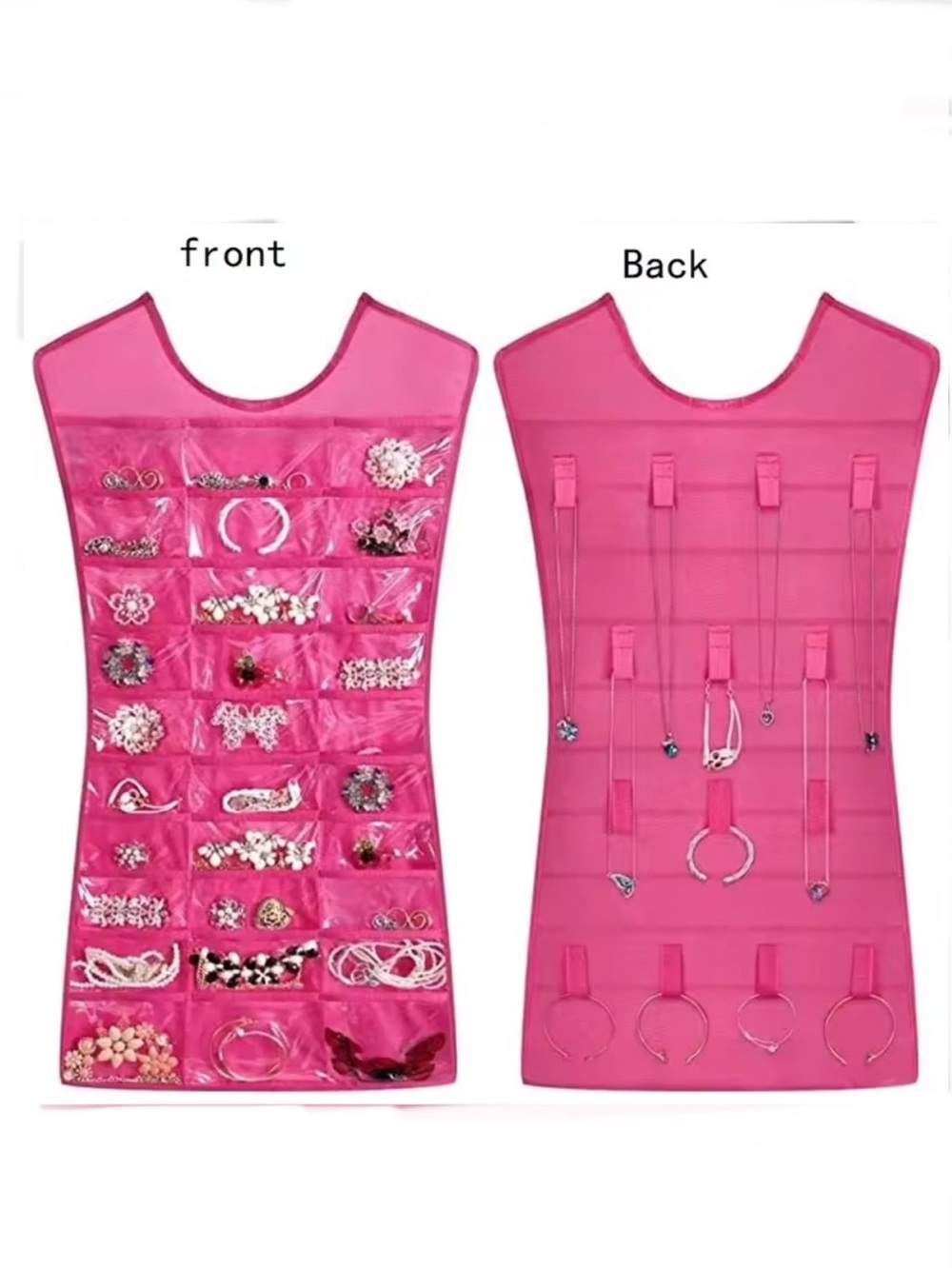Pink Hanging Jewelry Organizer Dress - Clear Pocket Great Easy Storage - Picture 2 of 3